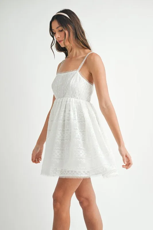 Nicola Sleeveless Eyelet Lace Babydoll Mini Dress White