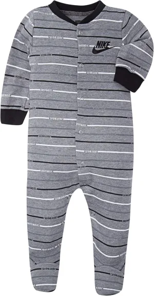 NIKE Children's Apparel Baby Graphic Footed Coverall, Dark Grey Heather/Black Stripe, 0/3M