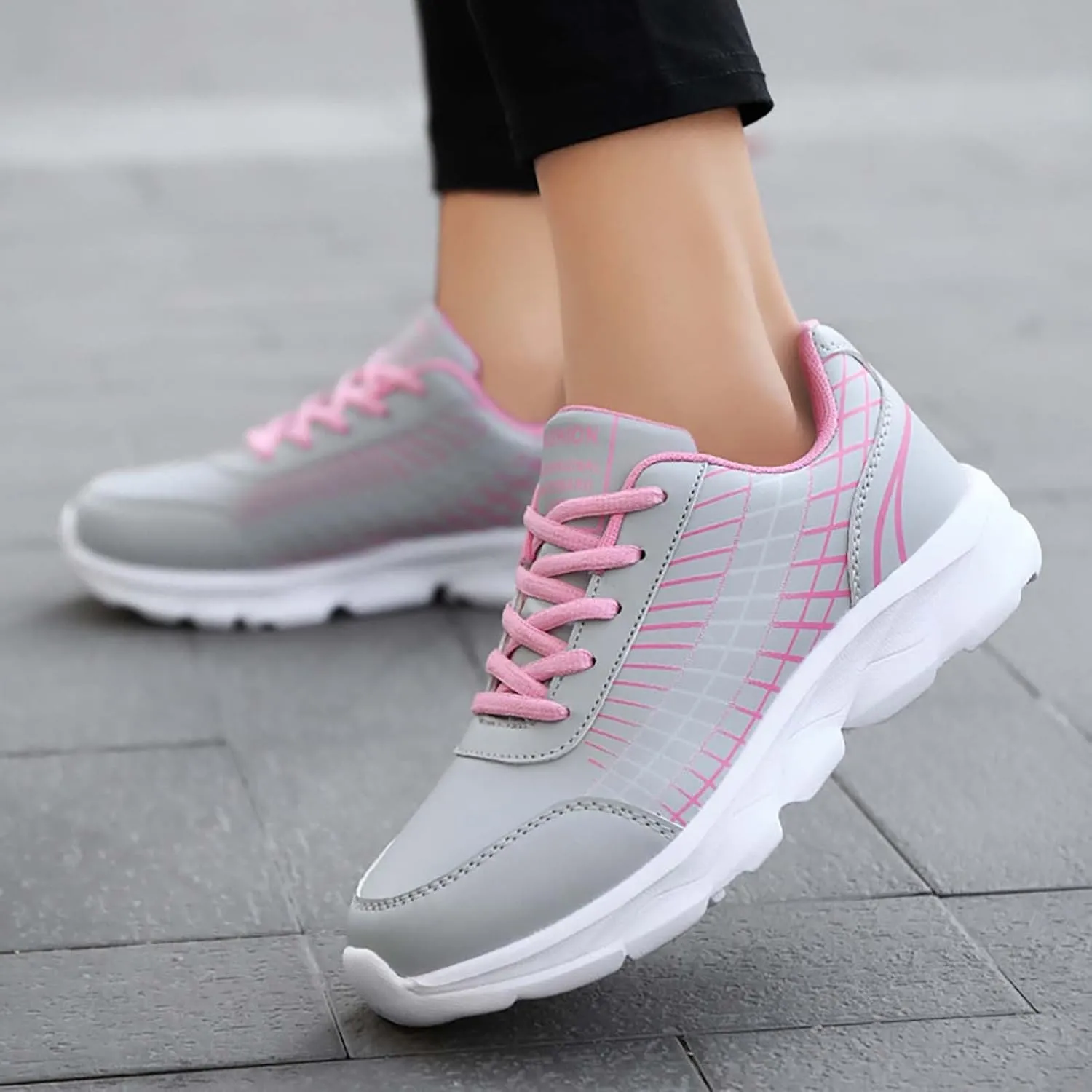 Non Slip Shoes Women Faux Pu Leather Lace Up Business Sneakers Outdoor Casual Comfortable Walking Training Shoes