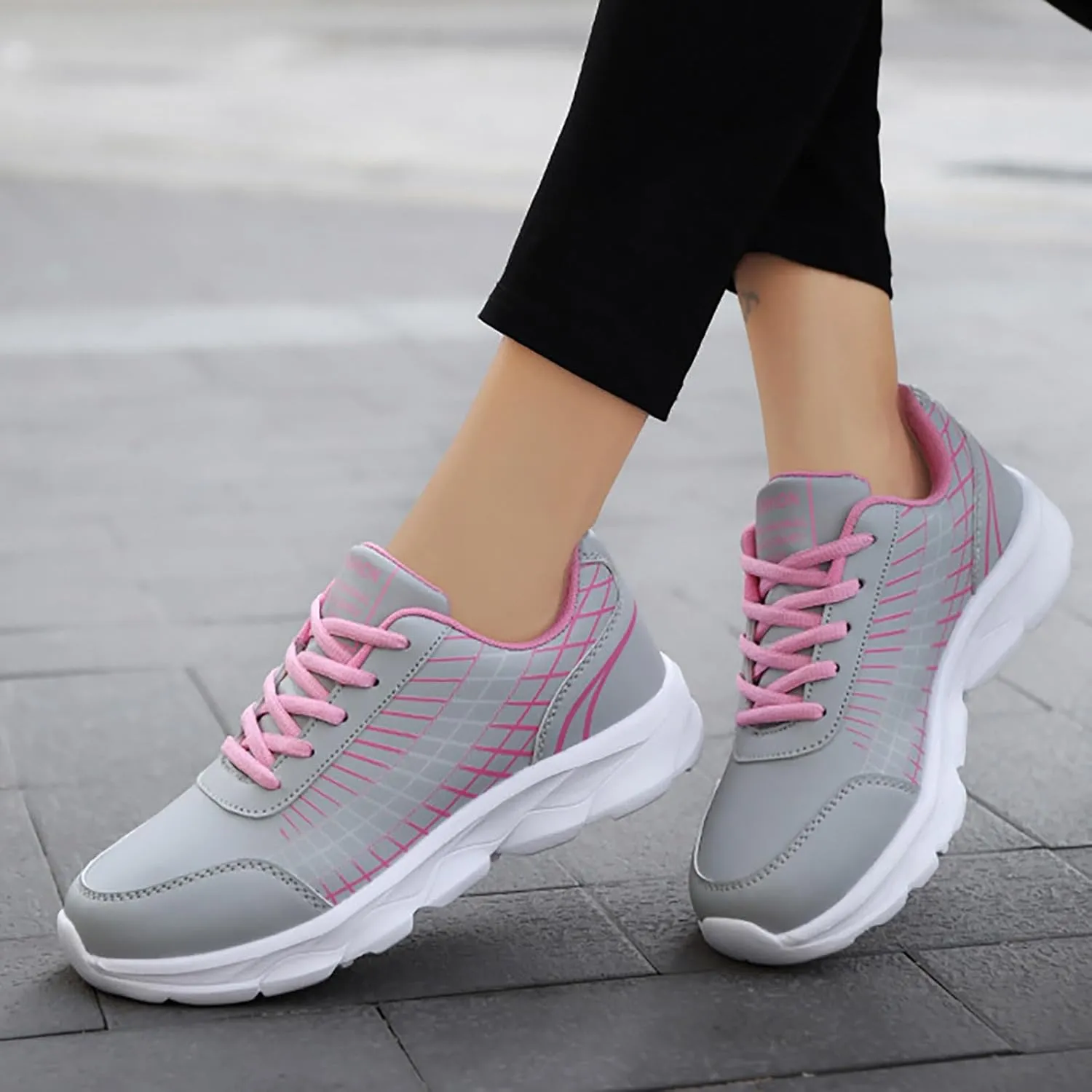 Non Slip Shoes Women Faux Pu Leather Lace Up Business Sneakers Outdoor Casual Comfortable Walking Training Shoes