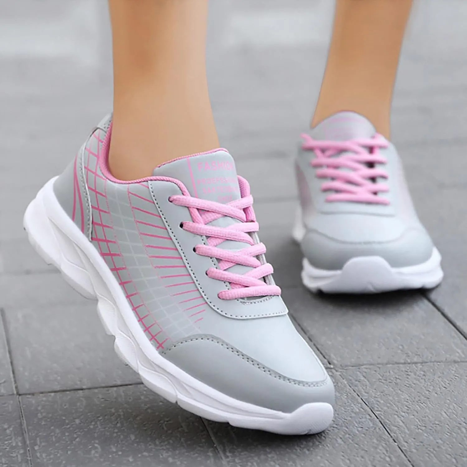 Non Slip Shoes Women Faux Pu Leather Lace Up Business Sneakers Outdoor Casual Comfortable Walking Training Shoes