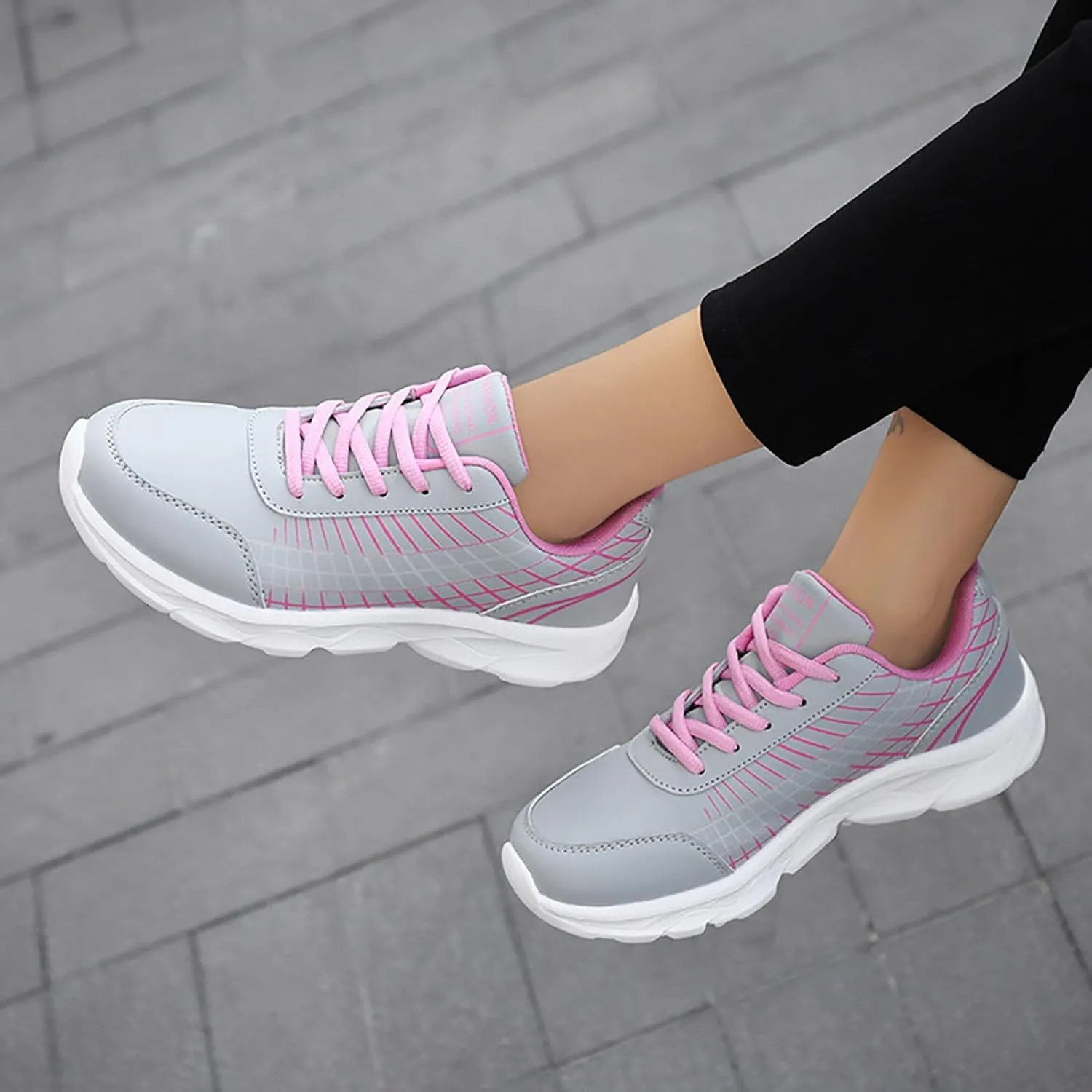 Non Slip Shoes Women Faux Pu Leather Lace Up Business Sneakers Outdoor Casual Comfortable Walking Training Shoes