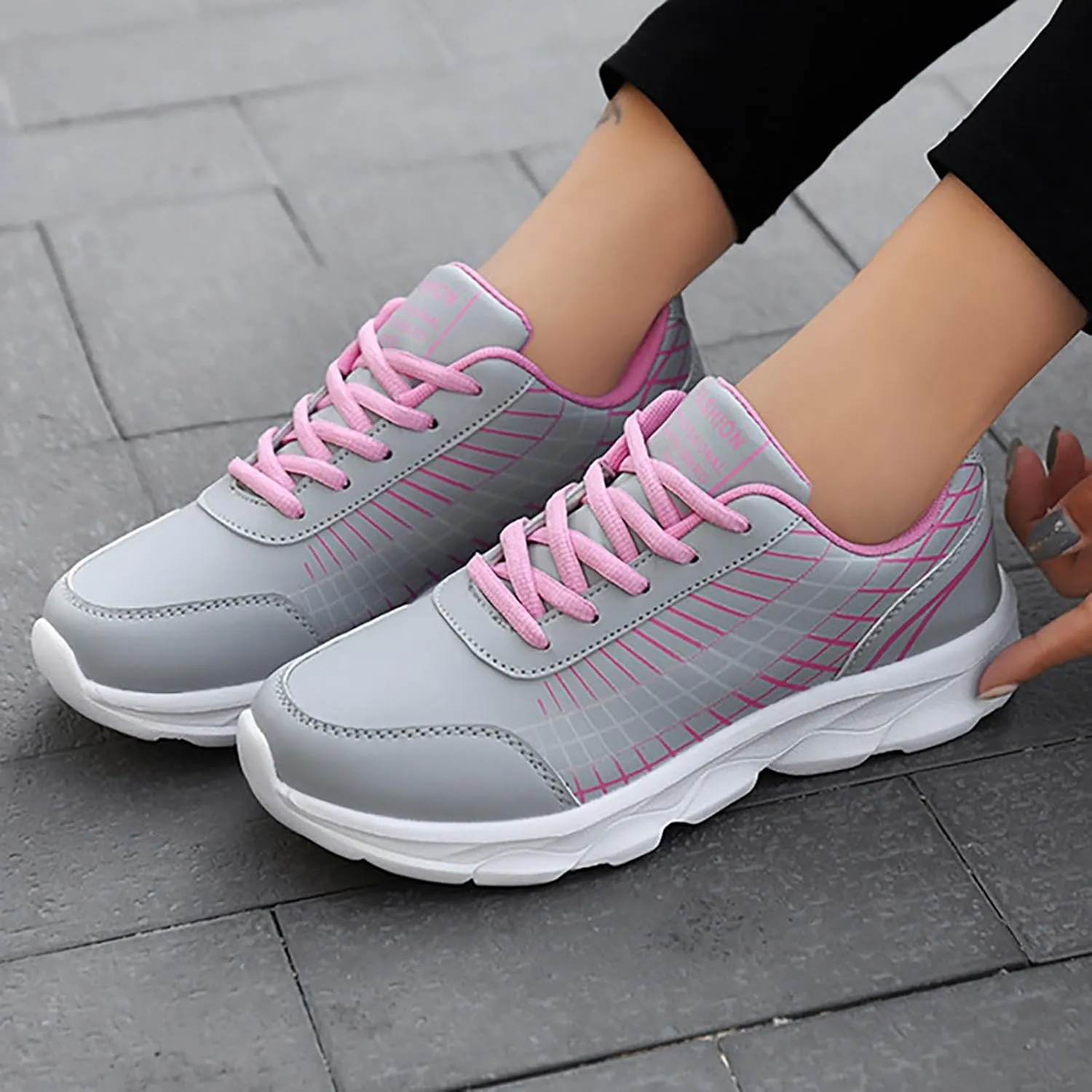 Non Slip Shoes Women Faux Pu Leather Lace Up Business Sneakers Outdoor Casual Comfortable Walking Training Shoes