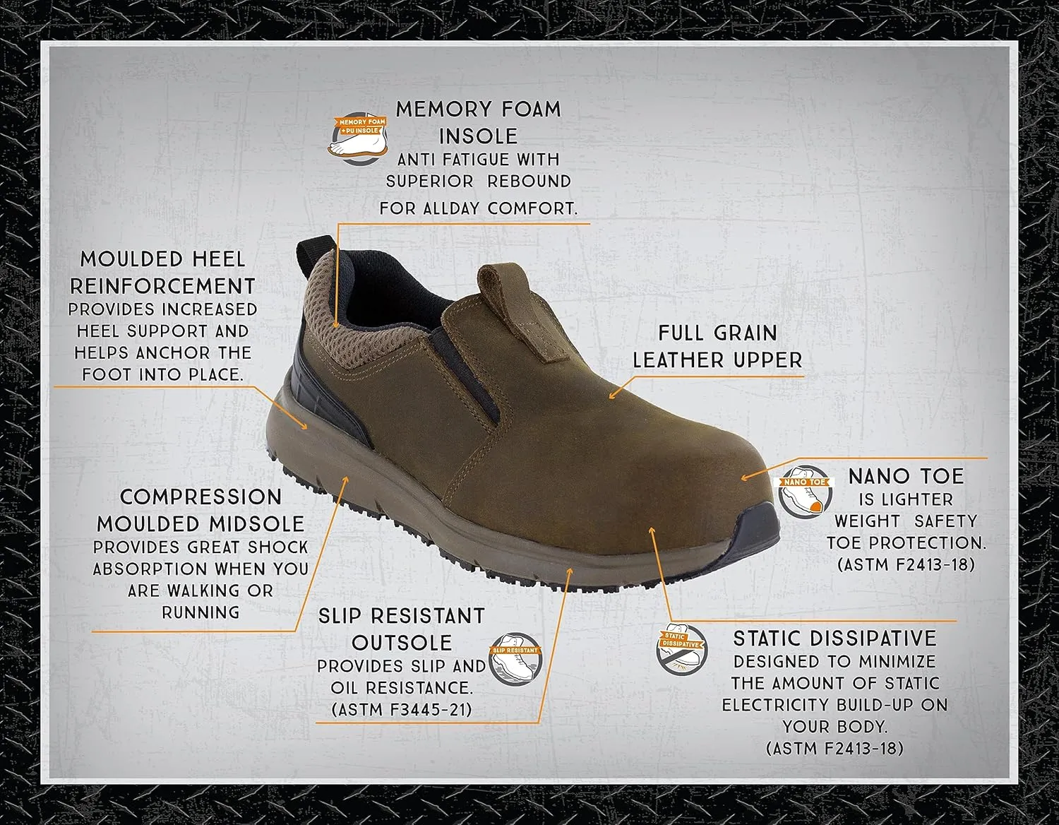 Northside Men's Thomason - Slip on Work Shoes. All-Day Memory Foam Comfort, Carbon Toe, Slip & Oil Resistant, Anti Static