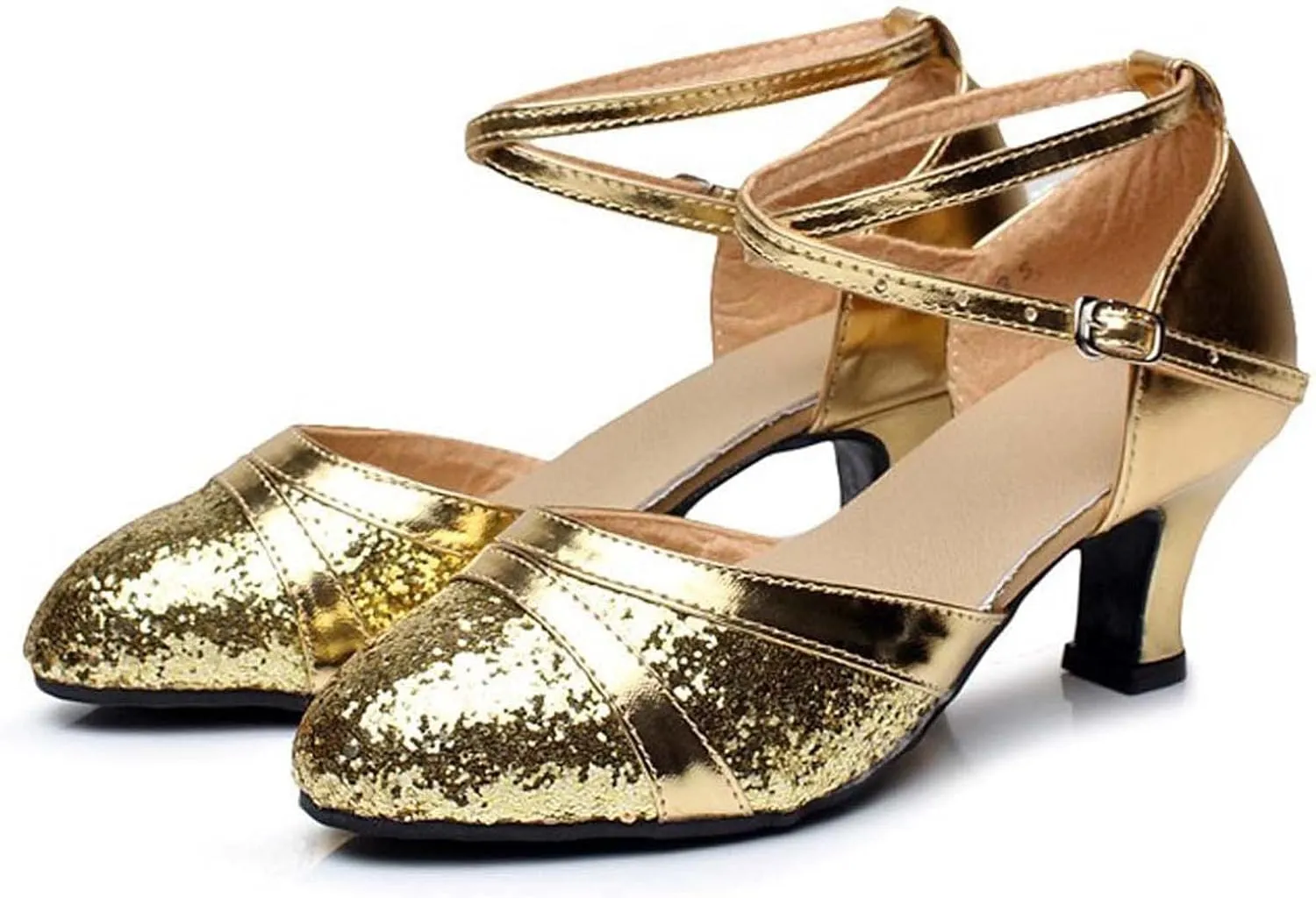 oiangi Womens Glitter Latin Dance Shoes Fashion Sequins Ballroom Salsa Tango Professional Performance Practice Dancing Shoes Trendy Ankle Straps Buckle Sandals