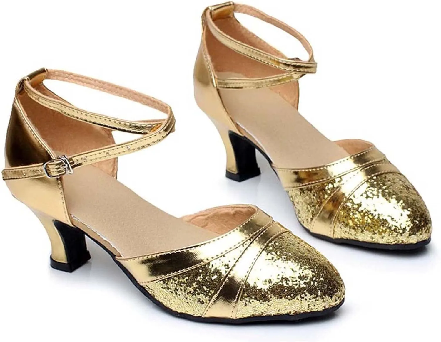 oiangi Womens Glitter Latin Dance Shoes Fashion Sequins Ballroom Salsa Tango Professional Performance Practice Dancing Shoes Trendy Ankle Straps Buckle Sandals