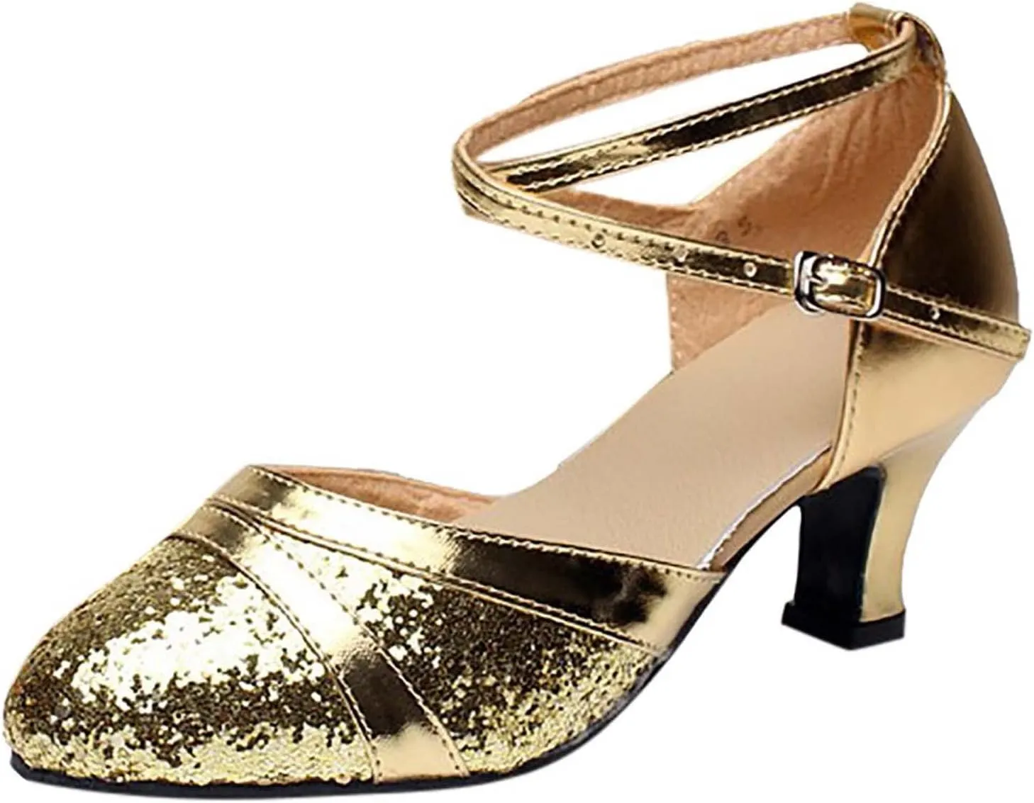 oiangi Womens Glitter Latin Dance Shoes Fashion Sequins Ballroom Salsa Tango Professional Performance Practice Dancing Shoes Trendy Ankle Straps Buckle Sandals