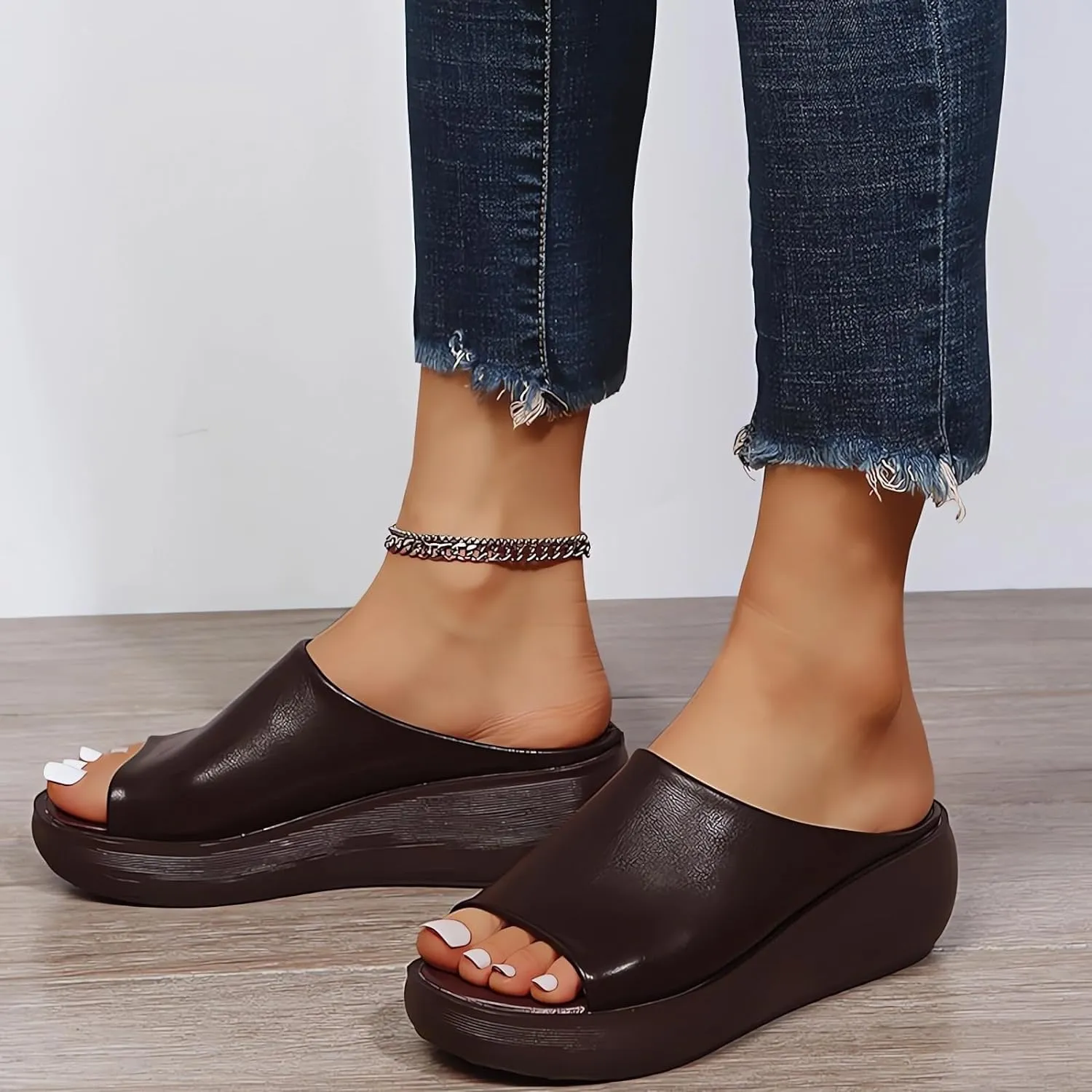 Orthopedic Sandals 2024 Summer Comfortable Orthotic Leather Wedges Slides Dressy Platform Heel Arch Support Slip Sandals