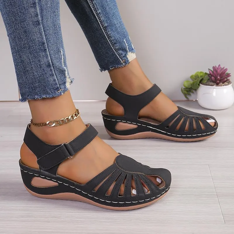 Orthopedic Sandals for Women Dressy Summer Closed Toe Breathable Arch Support Shoes Fisherman Wedge Heels Ankle Strap Wedges Casual Hollow Out Slides Adjustable Straps Comfortable Flat Sandal