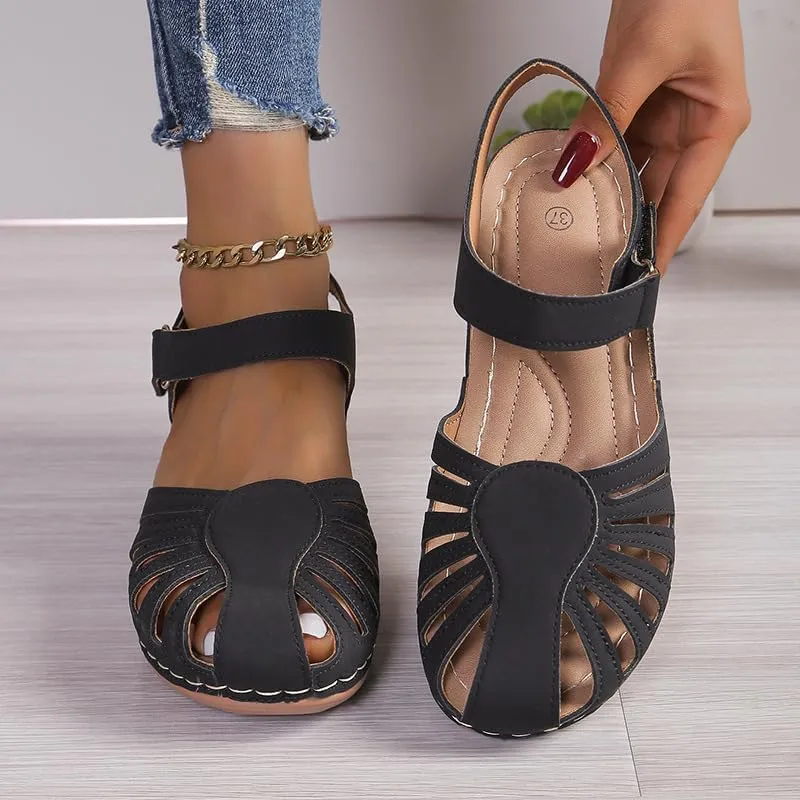 Orthopedic Sandals for Women Dressy Summer Closed Toe Breathable Arch Support Shoes Fisherman Wedge Heels Ankle Strap Wedges Casual Hollow Out Slides Adjustable Straps Comfortable Flat Sandal