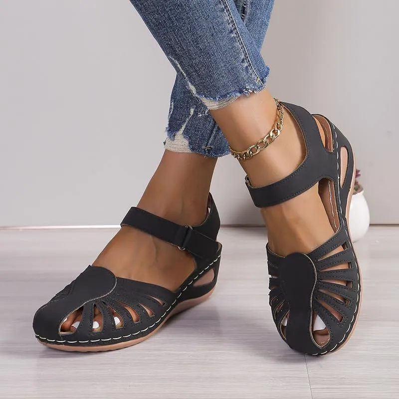 Orthopedic Sandals for Women Dressy Summer Closed Toe Breathable Arch Support Shoes Fisherman Wedge Heels Ankle Strap Wedges Casual Hollow Out Slides Adjustable Straps Comfortable Flat Sandal