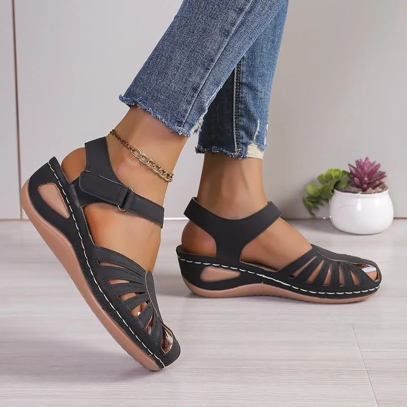 Orthopedic Sandals for Women Dressy Summer Closed Toe Breathable Arch Support Shoes Fisherman Wedge Heels Ankle Strap Wedges Casual Hollow Out Slides Adjustable Straps Comfortable Flat Sandal