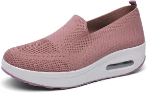 Orthopedic Walking Shoes for Women Woven Breathable Soft Shoes Slip On Platform Mesh Up Stretch Wedge Sneakers Arch Support Air Cushion Sneaker Casual Walking Shoe