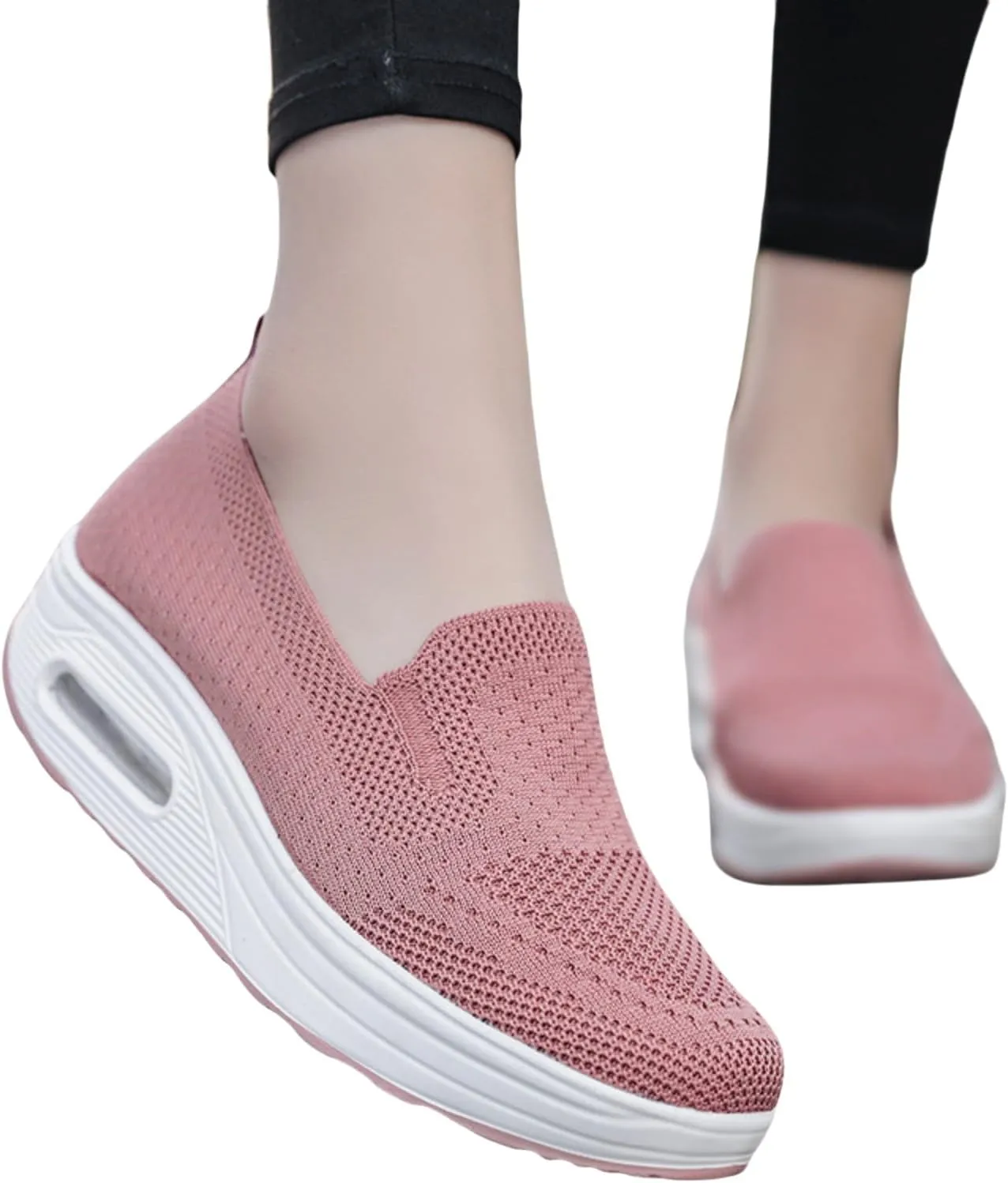 Orthopedic Walking Shoes for Women Woven Breathable Soft Shoes Slip On Platform Mesh Up Stretch Wedge Sneakers Arch Support Air Cushion Sneaker Casual Walking Shoe