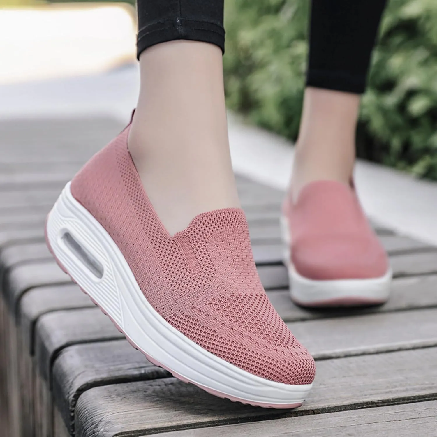 Orthopedic Walking Shoes for Women Woven Breathable Soft Shoes Slip On Platform Mesh Up Stretch Wedge Sneakers Arch Support Air Cushion Sneaker Casual Walking Shoe