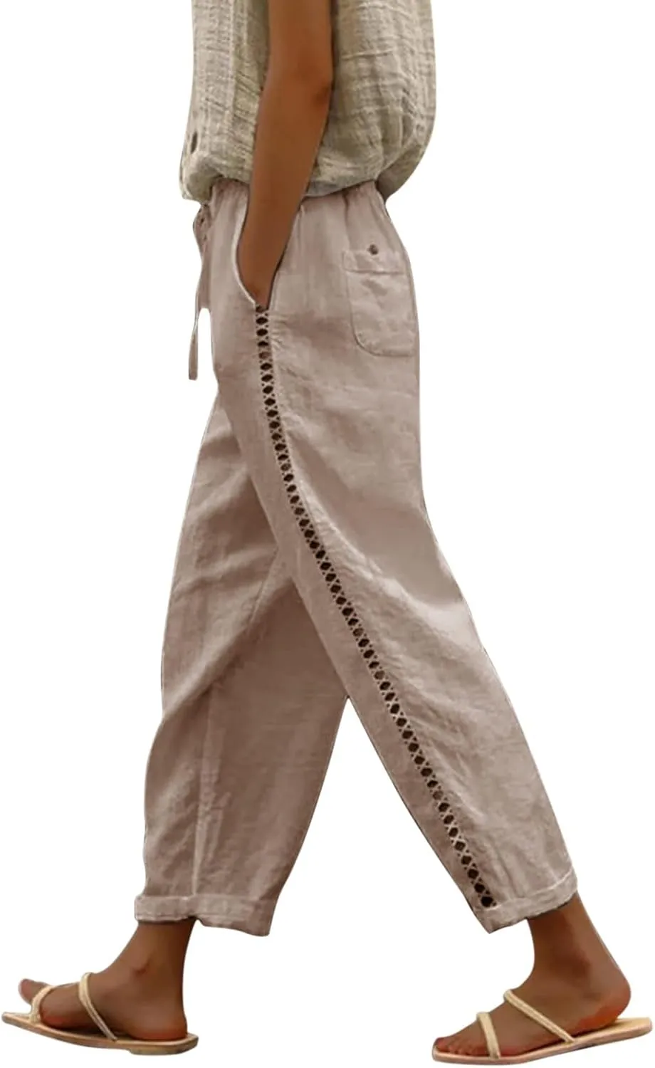 Palazzo Linen Pants 2025 Pants with Pockets Wide Leg Cropped Pants for Women Capri Pants 2025 Pants with Pockets