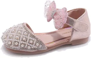 Pearl Bow Flat Dress Shoes for Girls Princess Closed Toe Mary Jane Ballerina Wedding Dress Shoes Summer Sandals