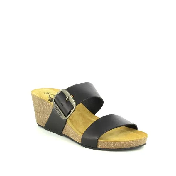 Plakton 363004 Black Two Strap Wedges