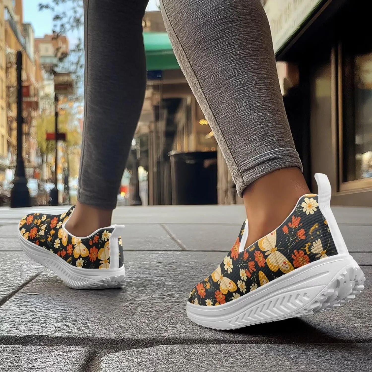 Platform Sneakers for Women Mother Casual Slip Ons Loafers Breathable Comfortable High Top Athletic Shoes Size 6-11 White Sole