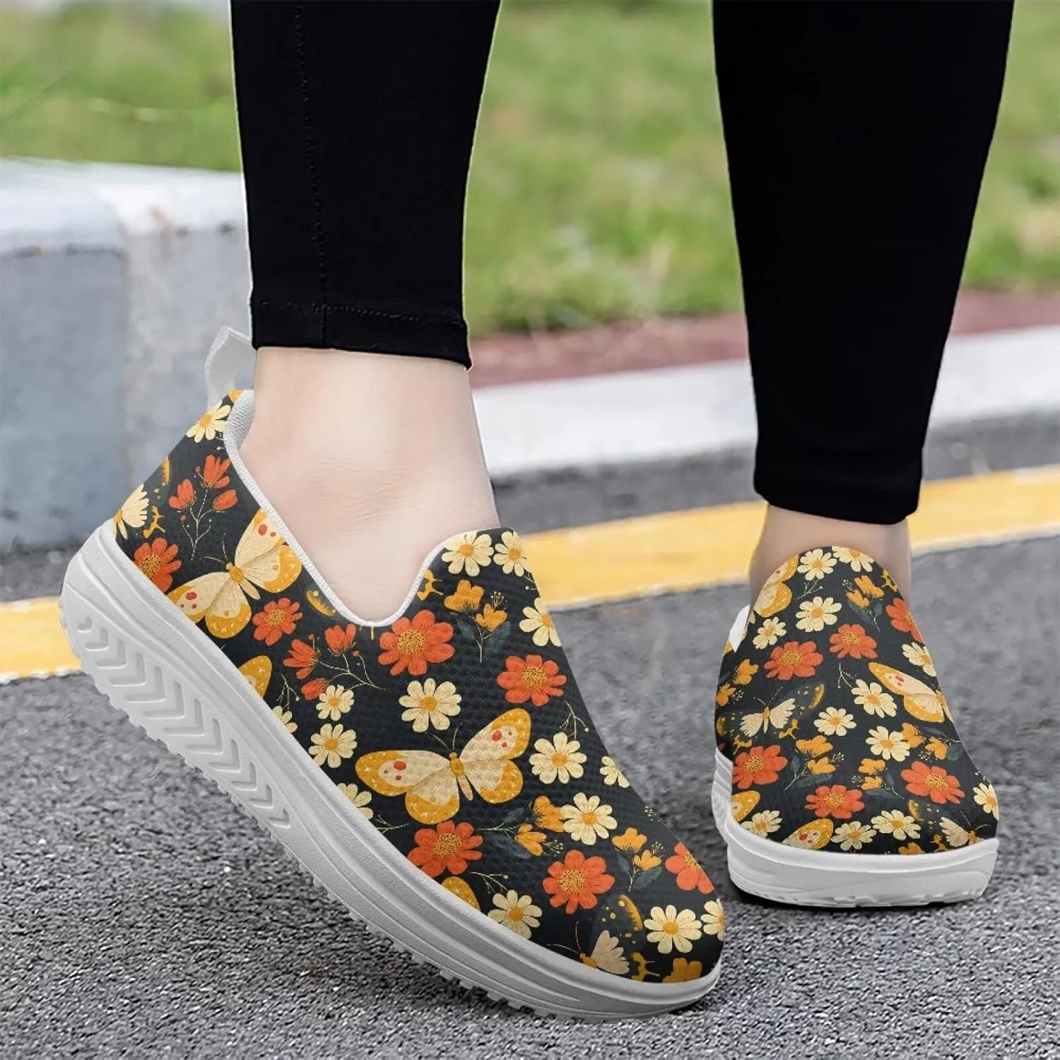 Platform Sneakers for Women Mother Casual Slip Ons Loafers Breathable Comfortable High Top Athletic Shoes Size 6-11 White Sole