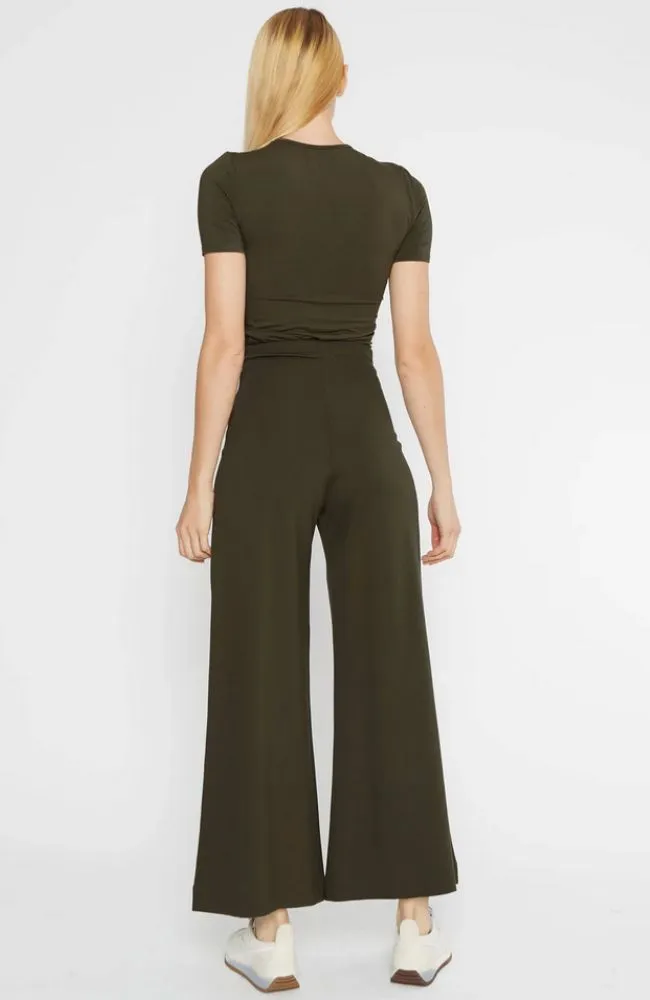 Ponte Knit Wide Leg Pant Crop in Olive