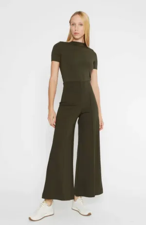 Ponte Knit Wide Leg Pant Crop in Olive