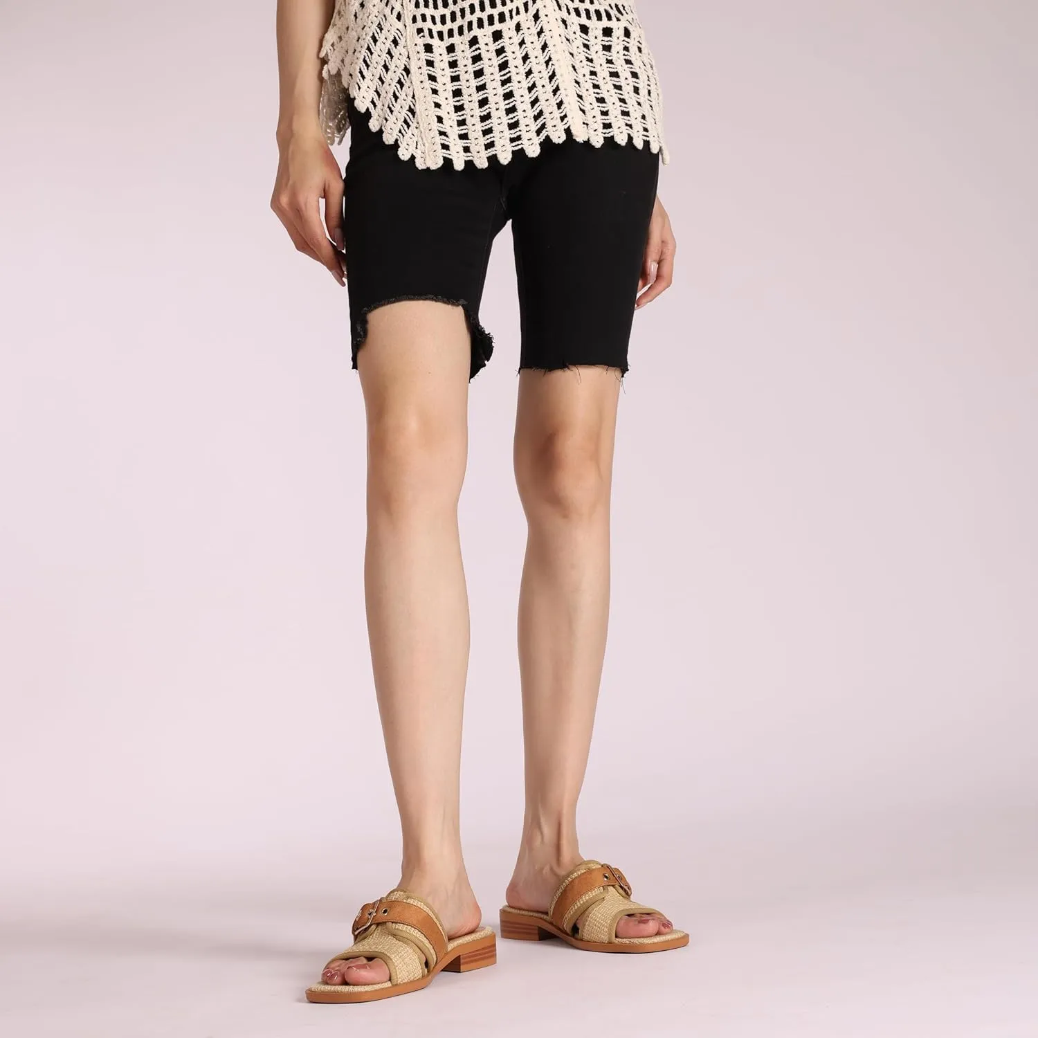 Raffia Heeled Sandals Women Open Square Toe Slip on Straw Espadrilles Mules Summer Beach Sandals