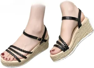 Rattan Sandals Raffia Wedge Espadrilles for Women Platform Straw Woven Slingback Dress Shoes Slip on House Slippers Lightweight Breathable Open Toe Casual Jute Slides Summer Beach Party Vacation