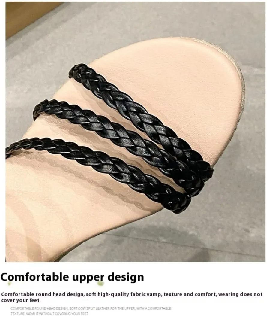 Rattan Sandals Raffia Wedge Espadrilles for Women Platform Straw Woven Slingback Dress Shoes Slip on House Slippers Lightweight Breathable Open Toe Casual Jute Slides Summer Beach Party Vacation