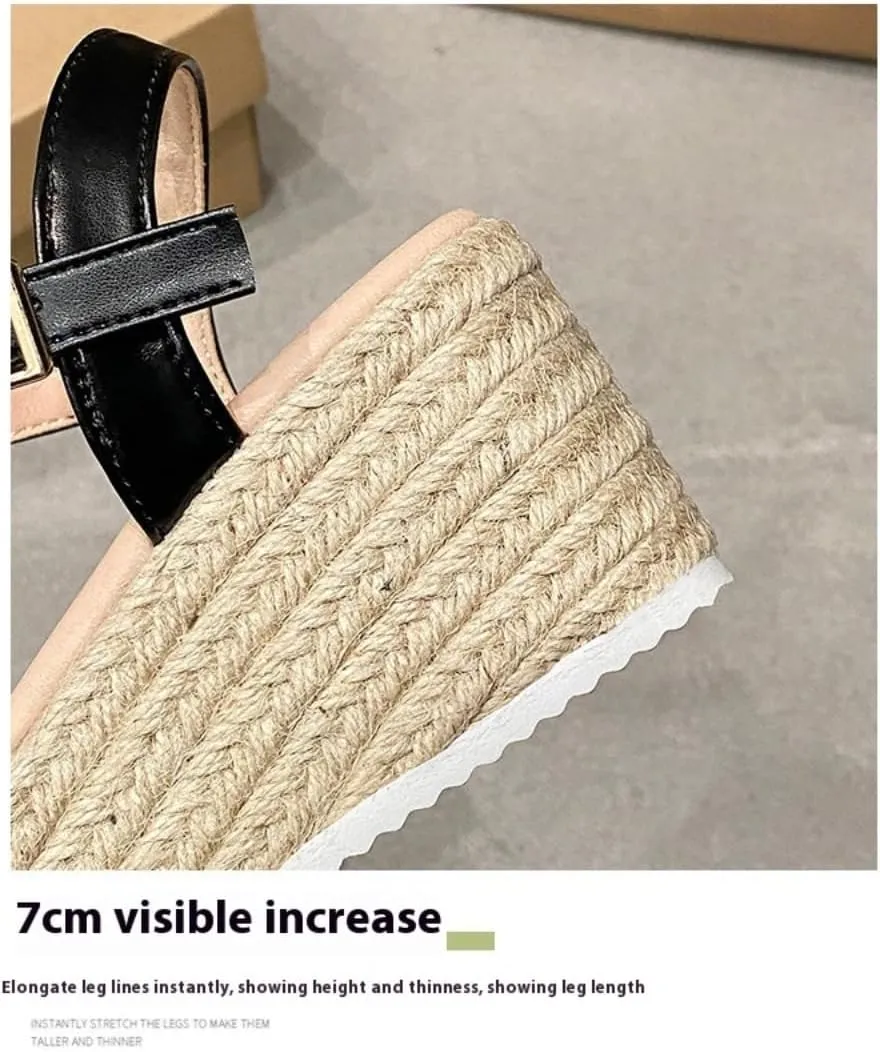 Rattan Sandals Raffia Wedge Espadrilles for Women Platform Straw Woven Slingback Dress Shoes Slip on House Slippers Lightweight Breathable Open Toe Casual Jute Slides Summer Beach Party Vacation
