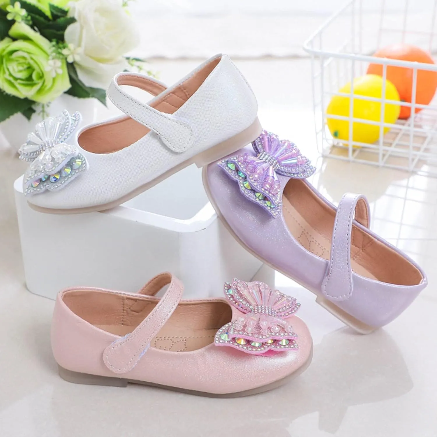 Sequins Bowknot Mary Jane Flat for Girls Party Wedding Ballerina Shoes Princess Ballet Dance Performance Shoes
