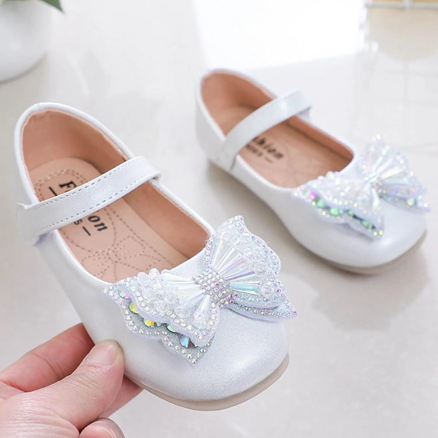 Sequins Bowknot Mary Jane Flat for Girls Party Wedding Ballerina Shoes Princess Ballet Dance Performance Shoes