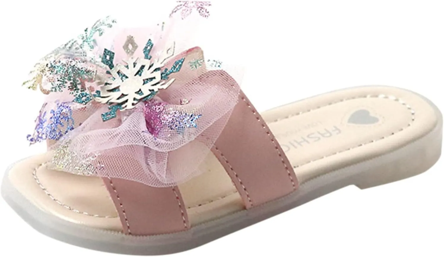 Sequins Snowflake Slides for Girls, Sweet Cute Princess Daily Home Bathroom Shower Sandals, Kids Streetwear Slippers