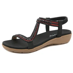 SIKETU | Comfortable Beaded Flat Sandals With Elastic Ankle Strap