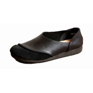 SOCOFY Soft Leather Slip On Pattern Match Casual Flat Shoes