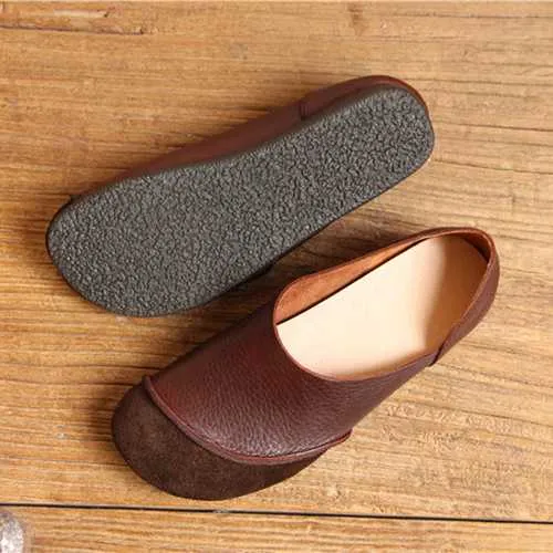 SOCOFY Soft Leather Slip On Pattern Match Casual Flat Shoes