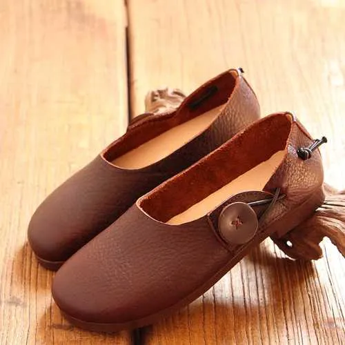 SOCOFY Women Leather Casual Outdoor Soft Slip On Flat Loafer Shoes