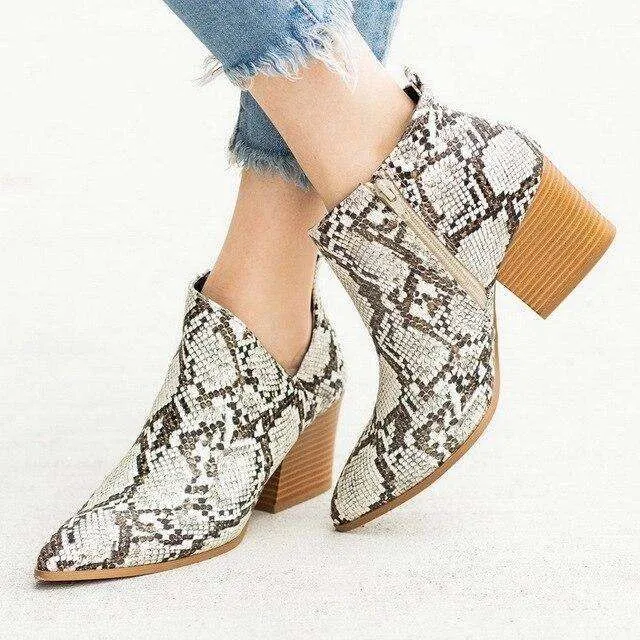Soft Cow Leather Snake Print Boots