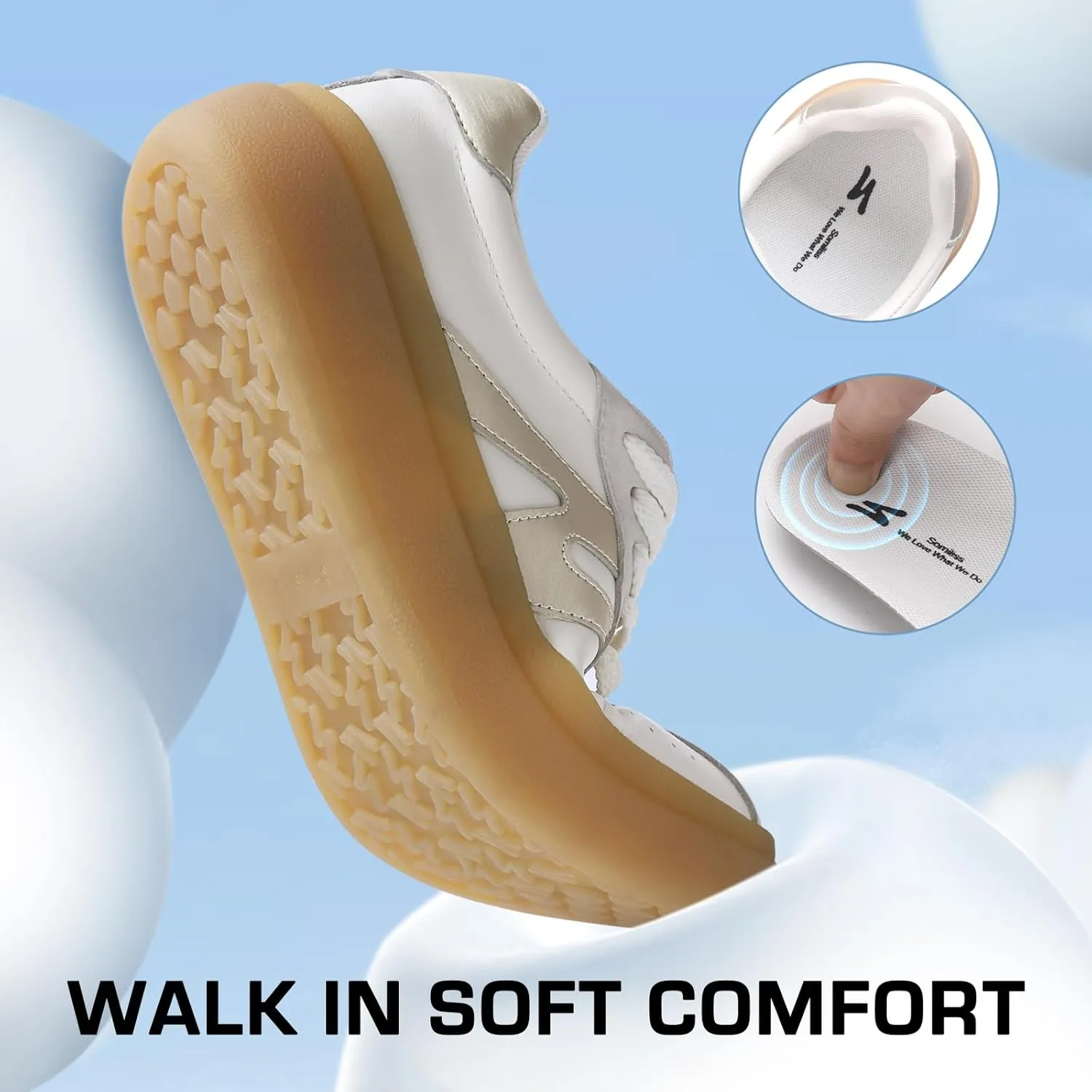 somiliss Sneakers for Women Genuine Leather Suede Upper Non-Slip TPR Outsole Tennis Walking Shoes for Women Fashion Sneakers