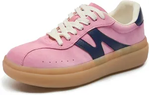 somiliss Sneakers for Women Genuine Leather Suede Upper Non-Slip TPR Outsole Tennis Walking Shoes for Women Fashion Sneakers