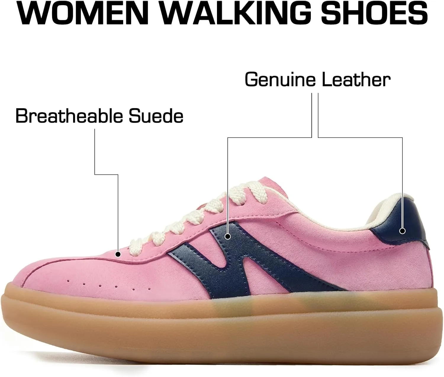 somiliss Sneakers for Women Genuine Leather Suede Upper Non-Slip TPR Outsole Tennis Walking Shoes for Women Fashion Sneakers