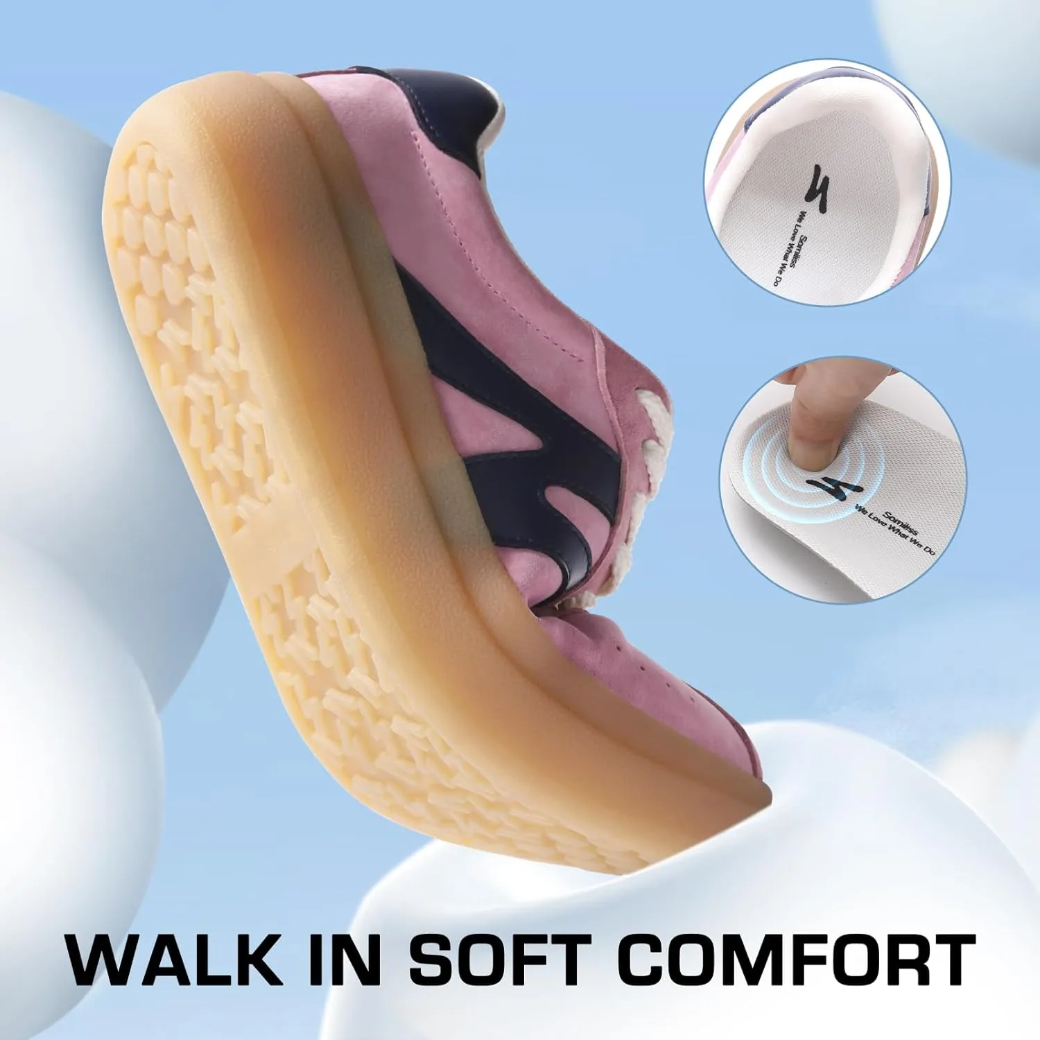 somiliss Sneakers for Women Genuine Leather Suede Upper Non-Slip TPR Outsole Tennis Walking Shoes for Women Fashion Sneakers