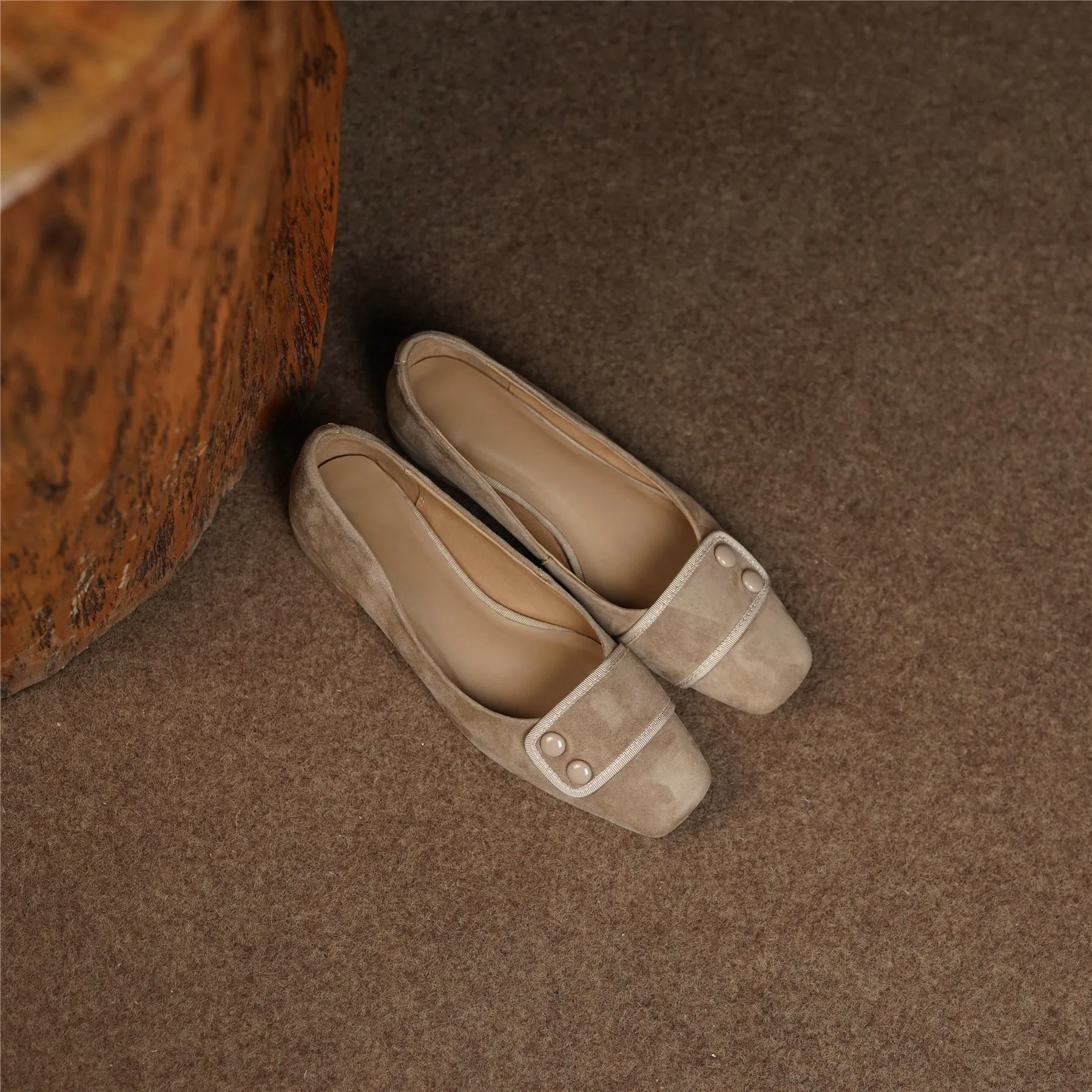 TinaCus Women's Square Toe Soft Suede Leather Handmade Button Décor Comfort Slip On Flats