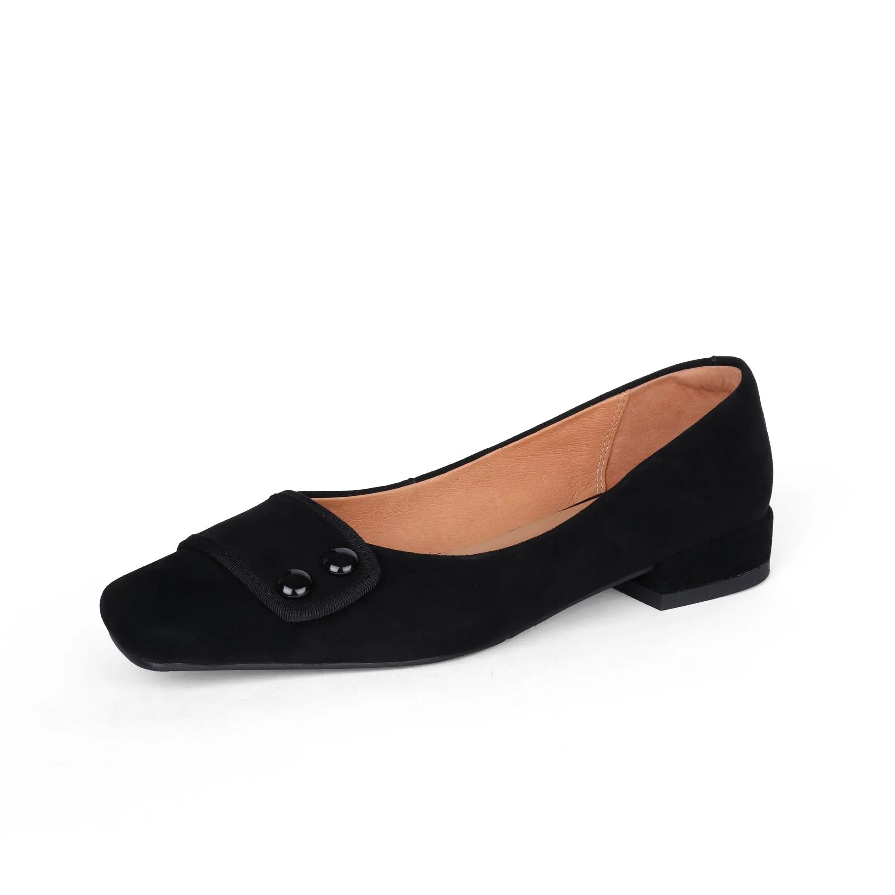 TinaCus Women's Square Toe Soft Suede Leather Handmade Button Décor Comfort Slip On Flats