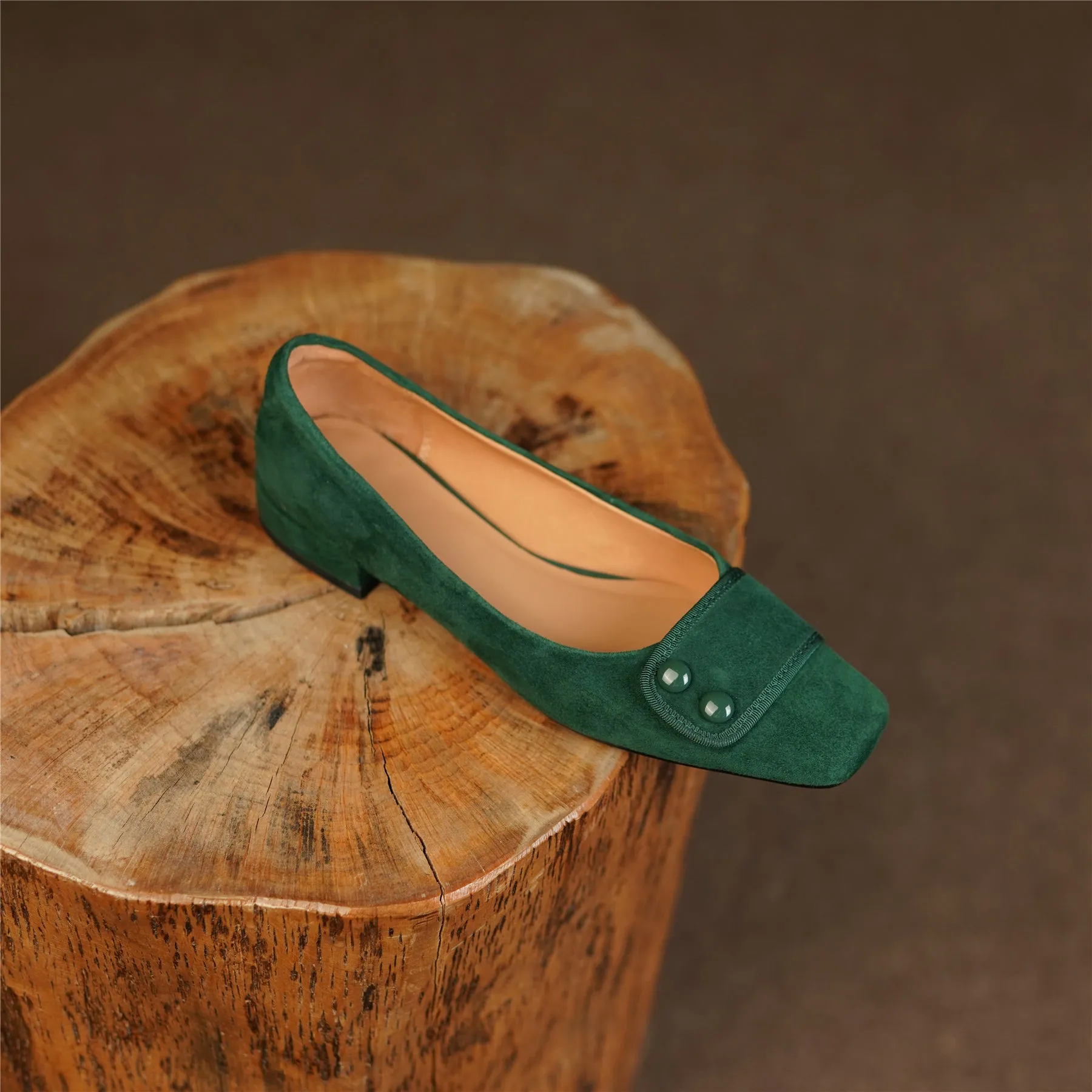 TinaCus Women's Square Toe Soft Suede Leather Handmade Button Décor Comfort Slip On Flats