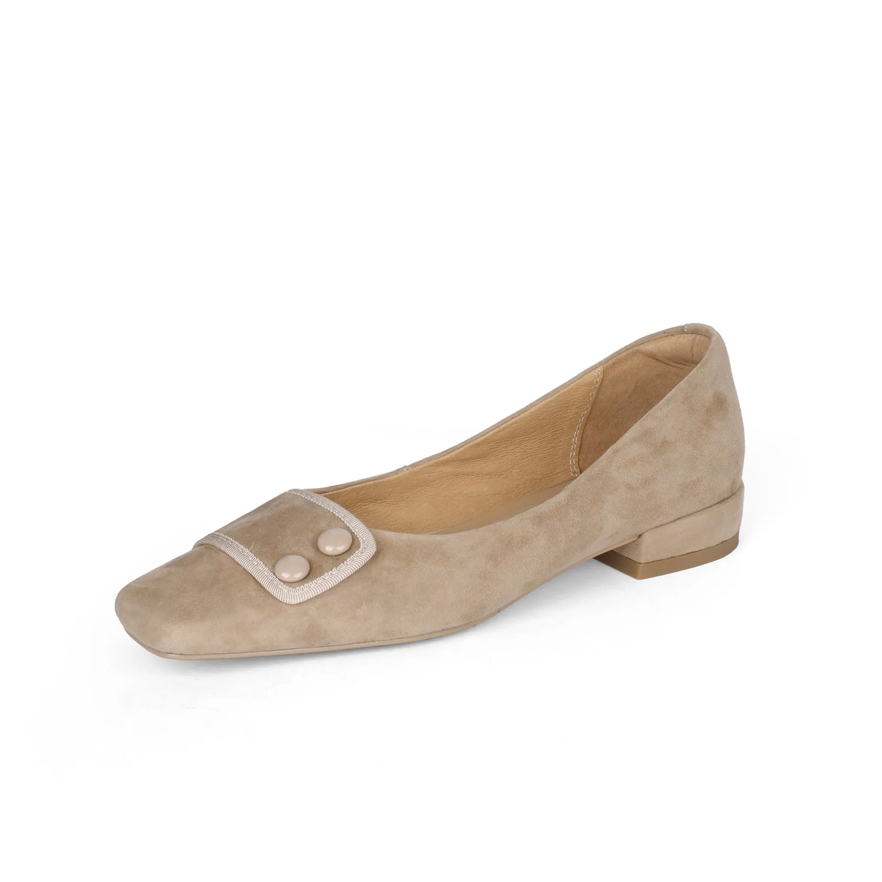 TinaCus Women's Square Toe Soft Suede Leather Handmade Button Décor Comfort Slip On Flats