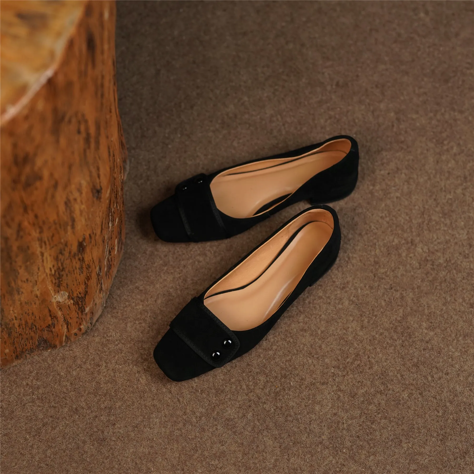 TinaCus Women's Square Toe Soft Suede Leather Handmade Button Décor Comfort Slip On Flats