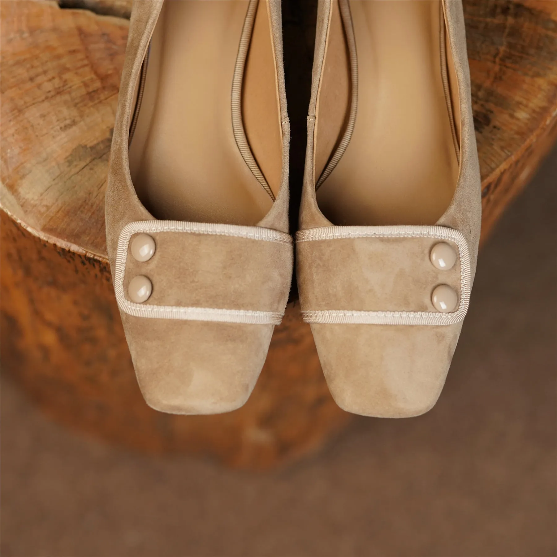 TinaCus Women's Square Toe Soft Suede Leather Handmade Button Décor Comfort Slip On Flats