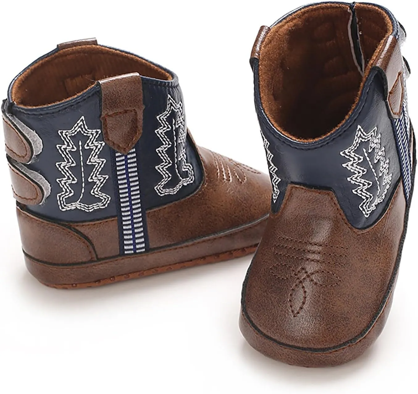 Toddler Baby Leather Soft Sole Cowboy Boots for Boys Girls Newborn Infant Prewalker Non Slip Shoes with Embroidery