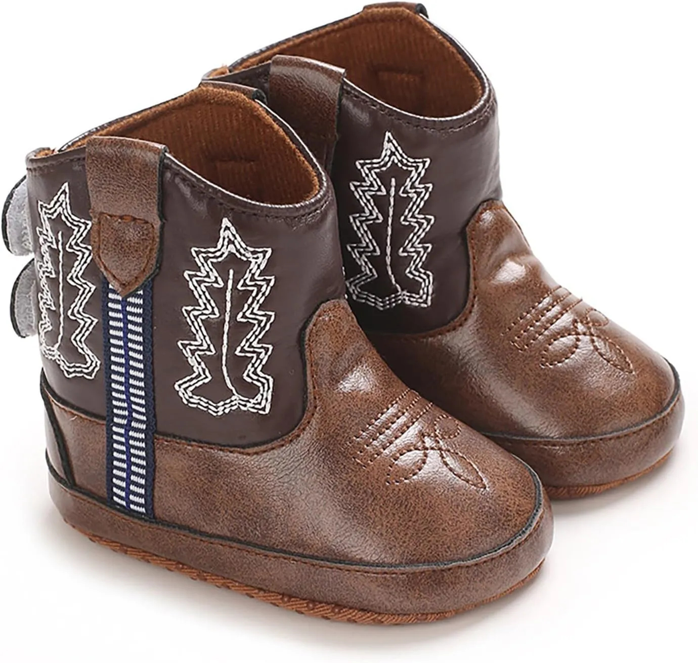 Toddler Baby Leather Soft Sole Cowboy Boots for Boys Girls Newborn Infant Prewalker Non Slip Shoes with Embroidery